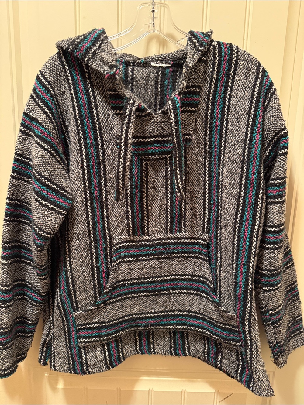 Striped Baja Hoodie with Teal & Pink Accents